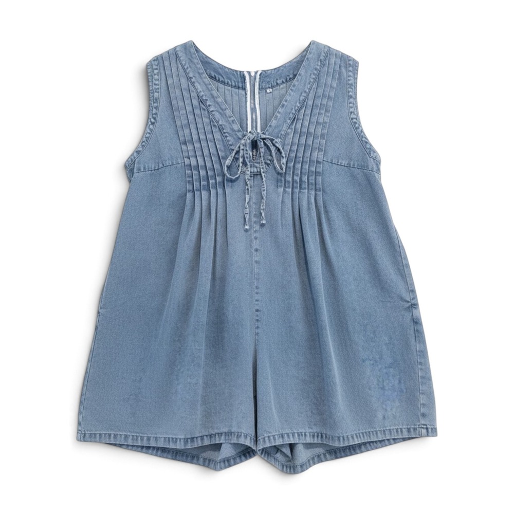 Denim Romper Women XL Coastal Grandma Cottagecore Boho Western Country Blue Jean